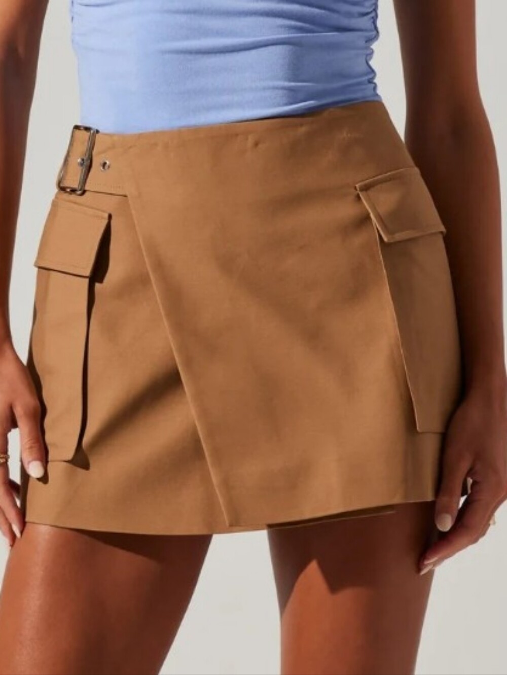 Astr Tan Cargo Wrap Mini Skirt with Buckle